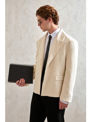 HYMAN Erkek Oversize Blazer Ceket Ekru Pamuk-Polyester Malzeme ile Günlük Kullanım İçin Şık Tasarım