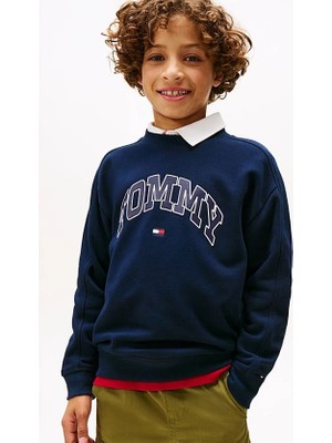Tommy Hilfiger Erkek Çocuk Regular Kalıp Kolej Stili Baskılı Sweatshirt - Lacivert