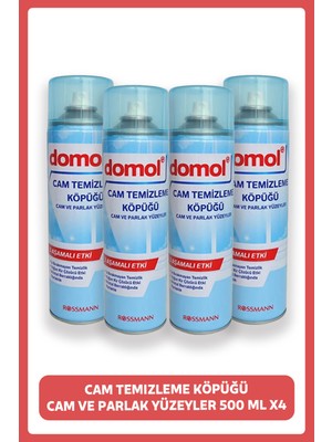 Domol 500 ml Cam Temizleme Köpüğü X4 Parlak Yüzeyler İçin Pratik Kullanım Sunar