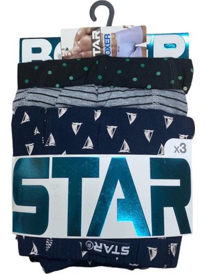 Çamaşır Kenti Star 106 Desenli Pamuklu Kemer Likralı 3'lü Boxer