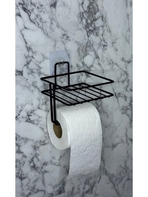 Erd & Ema Home Raflı Magic Yapışkan Askılı Wc Kağıtlık,yedekli Tuvalet Kağıtlığı Siyah