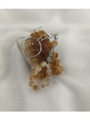 Tesbih Anahtarlık 11 Li 08 mm Doğal Taş Sitrin Mini Tesbih