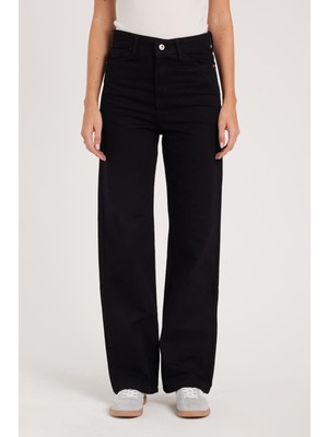 Tudors Kadın Regular Fit Klasik Kesim Pamuklu Bol Paça siyah Jean Pantolon