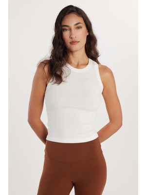 Tudors Kadın Modal Kumaş Slim Fit Dar Kesim Bisiklet Yaka Ekru Body Atlet