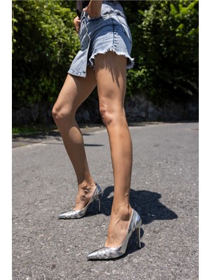 Angelina Jones Datra Kadın Gumus Topuklu Stiletto Ayakkabi