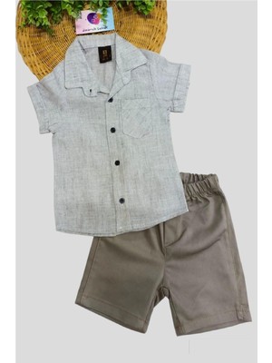 Dinamik çocuk Erkek Çocuk Ince Yazlık Kısa Kollu Gömlek Saten Şortlu 2li Takım Bayramlık Takım/tam Kalıp
