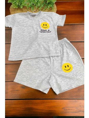 Dinamik çocuk Unısex Çocuk Gülenyüz Baskılı Alt Üst 2li Takım Yazlık Ince