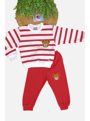 Dinamik çocuk 1-9 Yaş Çocuk Takım Ayıcıklı Nakışlı 2iplik Şardonlu Mevsimlik Alt Üst Ikili Unısex Yan Çizgili