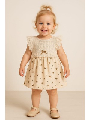 Dinamik çocuk Kız Bebek Vintage Zarif Dantel Yaka Detaylı Çiçek Desenli Elbise Yazlık Şık Model 3-6-9-12-18-24AY