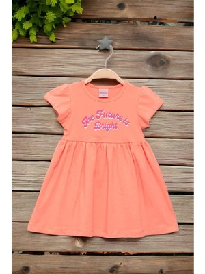Dinamik çocuk Kız Çocuk Baskılı Kısa Kollu Penye Elbise Yazlık