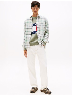 Tommy Jeans Regular Fit Yeşil Çizgili Erkek Gömlek DM0DM220240H7 Tjm Reg Flannel Check