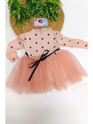 Dinamik çocuk Kız Bebek/çocuk Puantiyeli Tütü Etekli Ince Uzun Kollu Elbise Doğum Günü Özel Gün
