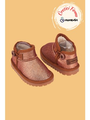 Mumenim Aurora Kız Çocuk Bebek Simli Kışlık Taba Günlük Bot - Ortopedik Kaymaz Taban Sıcak Tutan Rahat Bot