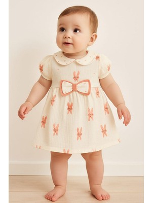 Dinamik çocuk Kız Bebek/çocuk Müslin Kumaş Tavşanlı Büzgü Kol Yazlık Elbise Organik