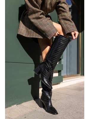 Angelina Jones Kalımba Kadın Kahve Kroko Çizme