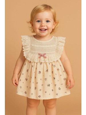 Dinamik çocuk Kız Bebek Vintage Zarif Dantel Yaka Detaylı Çiçek Desenli Elbise Yazlık Şık Model 3-6-9-12-18-24AY