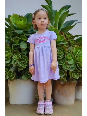 Dinamik çocuk Kız Çocuk Baskılı Kısa Kollu Penye Elbise Yazlık