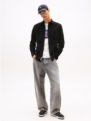 Tommy Jeans Regular Fit Siyah Düz Erkek Gömlek DM0DM22021BDS Tjm Reg Baby Cord Shı