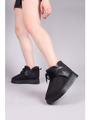 Birikon Puff Içi Suni Kürklü Süet Bot Siyah