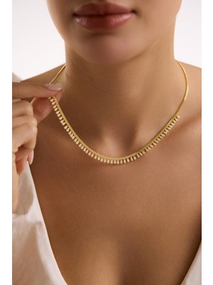 Nereze 925 Ayar Gümüş Gold Kaplama Gurmet Zincirli Minimal Damla Kolye