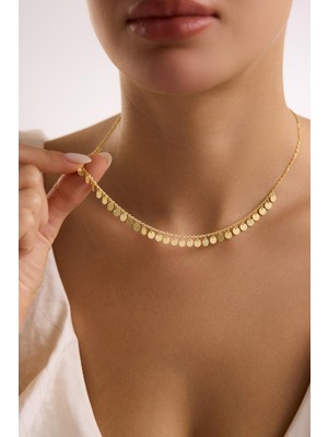 Nereze 925 Ayar Gümüş Gold Kaplama Minimal Pullu Model Kolye