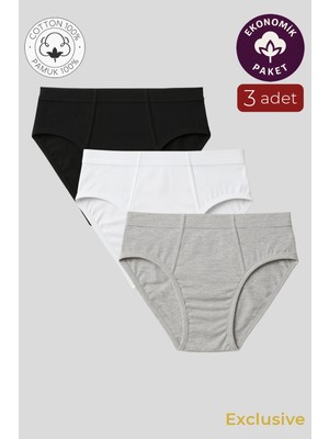 Kompedan Erkek Klasik Pamuklu Slip Külot 3'lü Paket – Karışık Renk | Asorti K0037
