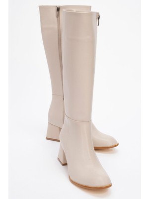 Ccway  Ökçeli Kadın Çizme Bej Cilt