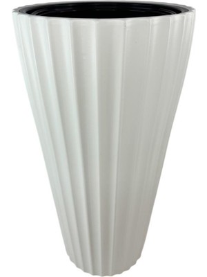 Nettenevime Beyaz Lilyum Model Vazo Dekoratif Plastik Saksı 57CM 9 Litre Iç Hacim Estetik ve Modern Tasarım