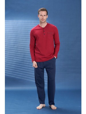 Ower Sleep Erkek Penye Süprem Battal Önü Patlı Pijama Takımı | Bordo 2105