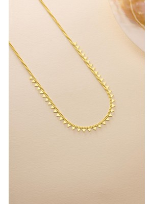 Nereze 925 Ayar Gümüş Gold Kaplama Gurmet Zircirli Minimal Sıralı Üçgen Model Kolye