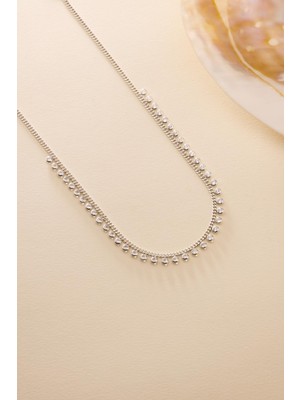 Nereze 925 Ayar Gümüş Rodyum Kaplama Gurmet Zircirli Beyaz Zirkon Taşlı Kolye