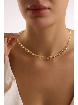 Nereze 925 Ayar Gümüş Gold Kaplama Gurmet Zincirli 4 mm Minik Toplu Kolye