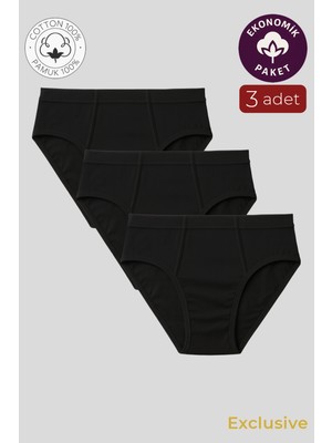 Kompedan Erkek Pamuklu Süprem Slip Külot 3'lü Paket – Rahat & Dayanıklı | Siyah K0037