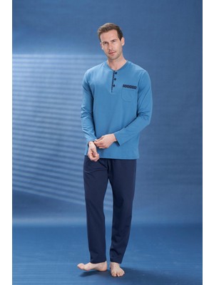 Ower Sleep Erkek Penye Süprem Genç Önü Patlı Pijama Takımı | Petrol 2129