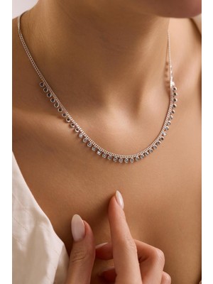 Nereze 925 Ayar Gümüş Rodyum Kaplama Gurmet Zircirli 3 mm Mistik Topaz Taşlı Kolye