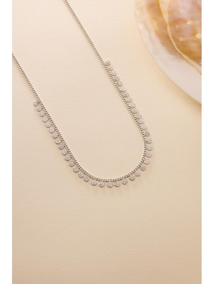 Nereze 925 Ayar Gümüş Rodyum Kaplama Gurmet Zircirli Zirkon Taşlı Yuvarlak Tasarım Kolye