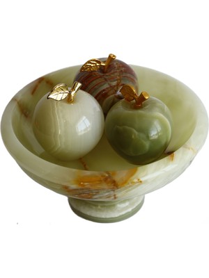 Taru Pasaj Oniks Doğal Taş 3’lü Elma Biblo Seti – 6’’ Ayaklı Çanaklı – El Yapımı Dekoratif Meyve Seti