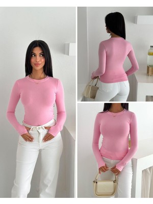 Elaxi Kadın Bisiklet Yaka Uzun Kol Parmak Geçmeli Buzy Bady