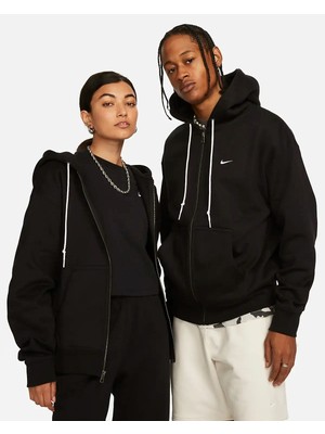 Nike Solo Swoosh Siyah Erkek Sweatshirt - Bol Kesim , Polarlı ve Kapüşonlu - DR0403-010
