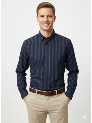 Modaplaza Erkek Örme Çizgili Uzun Kol Gömlek