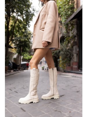 Angelina Jones Raymom Kadin Siyah Gercek Deri Fermuarli Çizme