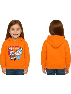 Sedirli Unisex Baskılı Çocuk Swaetshirt Kapüşonlu 3 Iplik Şardonlu Labubu