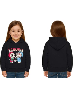 Sedirli Unisex Baskılı Çocuk Swaetshirt Kapüşonlu 3 Iplik Şardonlu Labubu