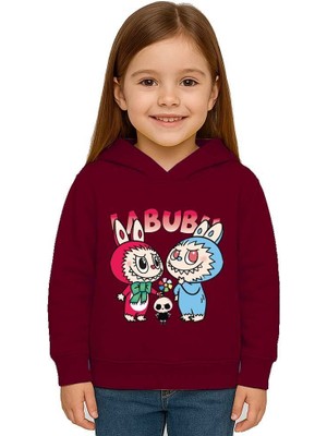 Sedirli Unisex Baskılı Çocuk Swaetshirt Kapüşonlu 3 Iplik Şardonlu Labubu