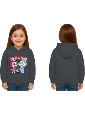 Sedirli Unisex Baskılı Çocuk Swaetshirt Kapüşonlu 3 Iplik Şardonlu Labubu