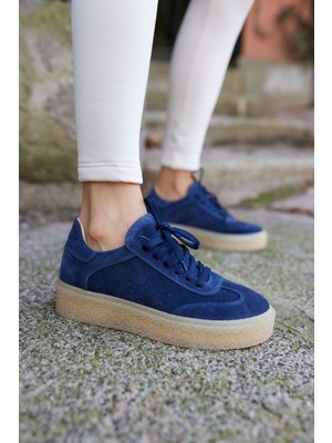 Angelina Jones Alistar Kadın Lacivert Gecrek Deri Suet Bagcıkli Sneaker