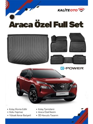 Ko Kaliteoto Nissan X-Trail 5 Koltuk E-Power 2025 Model Yumuşak Paspas+Bagaj Havuzu Seti