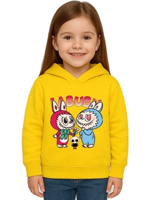 Sedirli Unisex Baskılı Çocuk Swaetshirt Kapüşonlu 3 Iplik Şardonlu Labubu