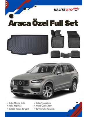 Ko Kaliteoto Volvo XC90 7 Koltuk 2022 Model Yumuşak Paspas+Bagaj Havuzu Seti