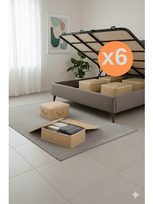 Teksnil Home | 6 Adet Büyük Boy Kahverengi Yatak Baza Altı Çok Amaçlı Hurç 64 x 45 x 22 cm